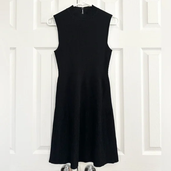 slim fit dress slacks Milly Faux Leather Trim Dress - Black main image 1